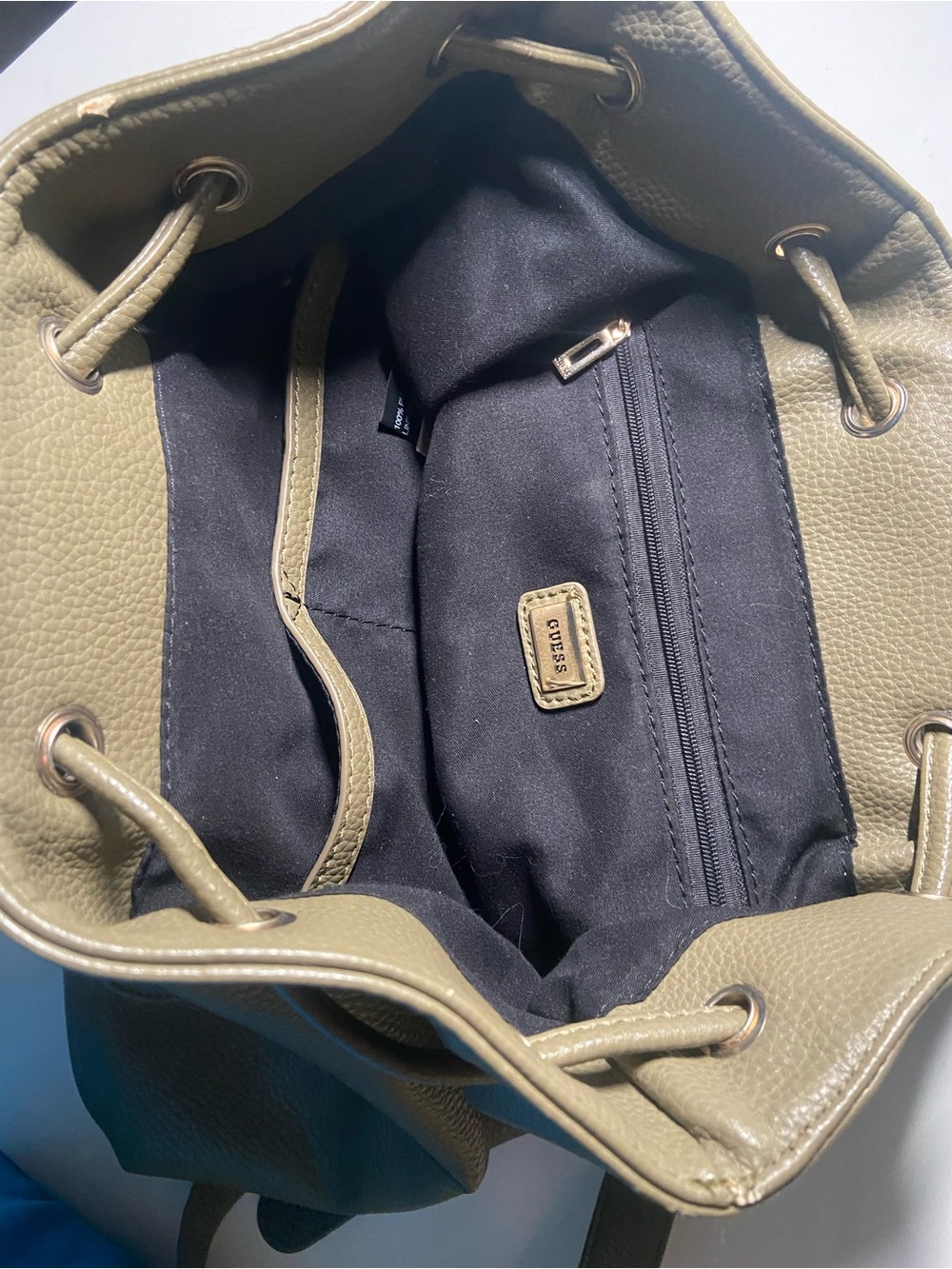 GUESS Olive Green Pebbled Drawstring Backpack - Picture 4 of 6